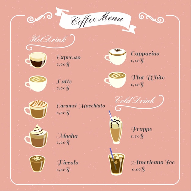 Vecteur menu du café vintage