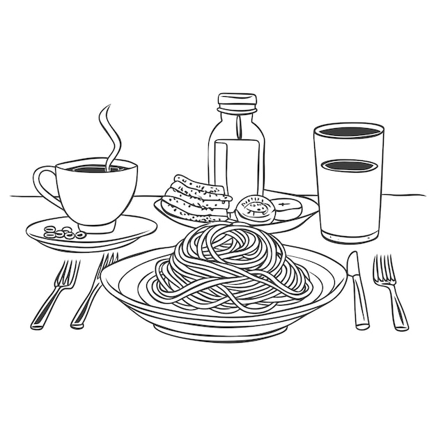 Vecteur le menu du petit déjeuner est prêt à manger simple illustration de contour art de ligne minimaliste