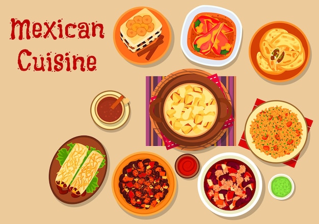 Vecteur menu du restaurant de cuisine mexicaine avec burrito aux haricots