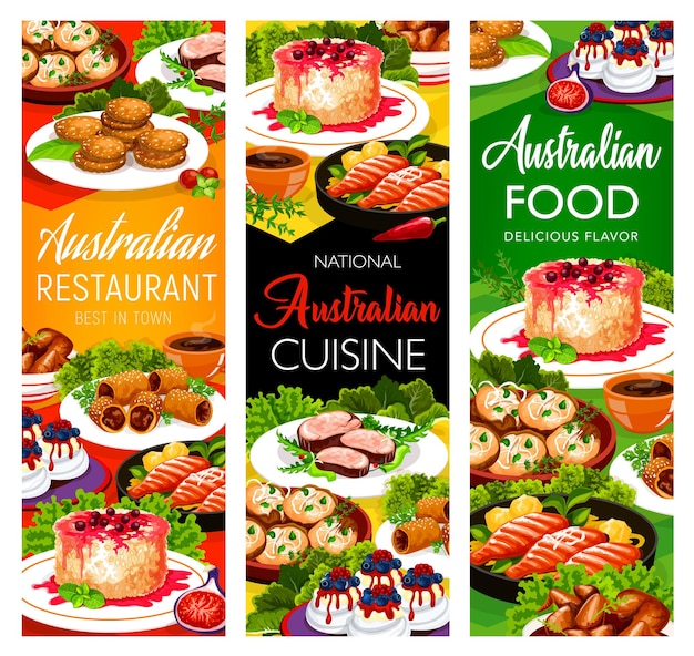 Vecteur menu du restaurant de plats de cuisine australienne