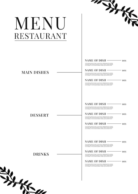 Vecteur menu du restaurant pour illustration vectorielle d'impression