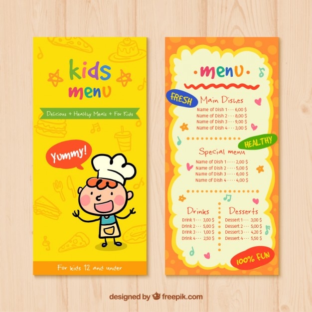 Menu Enfant Avec Des Dessins