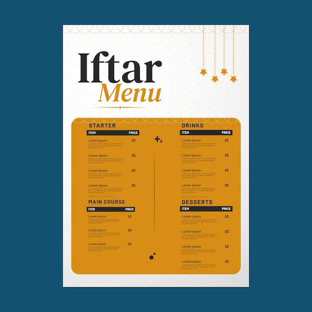 Vecteur menu de la fête de l'iftar