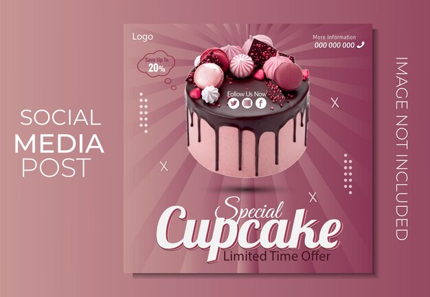 Vecteur menu de gâteau promotion sur les médias sociaux modèle de conception de post de bannière instagram