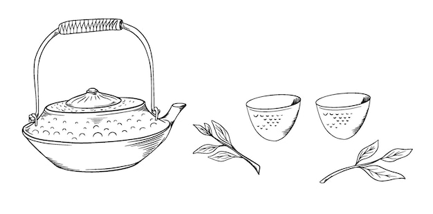 Menu d'illustration de thé asiatique de la cérémonie du thé