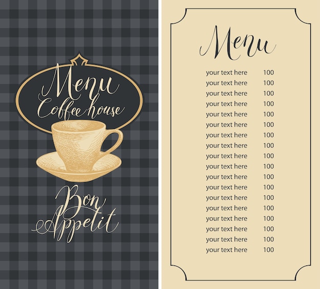 Vecteur menu avec liste de prix pour le café