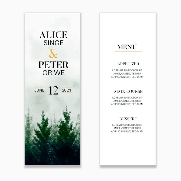 Menu de mariage aquarelle Mist Forest