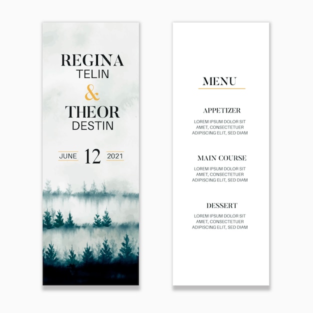 Menu de mariage aquarelle Mist Forest