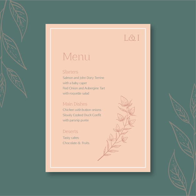 Vecteur menu de mariage minimal