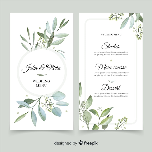 Vecteur menu de mariage avec motif de feuillage