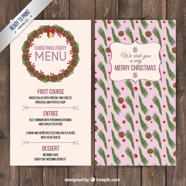 Vecteur menu de noël floral