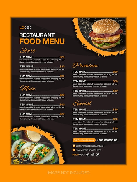 Vecteur menu de nourriture délicieuse et menu de restaurant de nourriture saine qui est ouvert