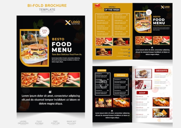 Vecteur menu de nourriture pliante vintage moderne modèle de vecteur de flyer de restaurant modèle de conception de brochure de restauration rapide