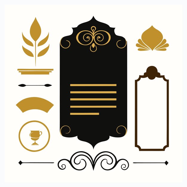 Menu or calligraphique élégant et éléments de conception d'invitation