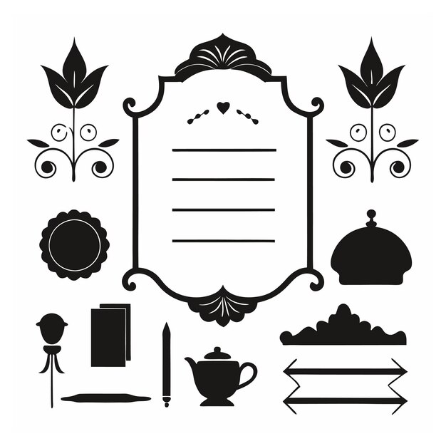 Menu or calligraphique élégant et éléments de conception d'invitation