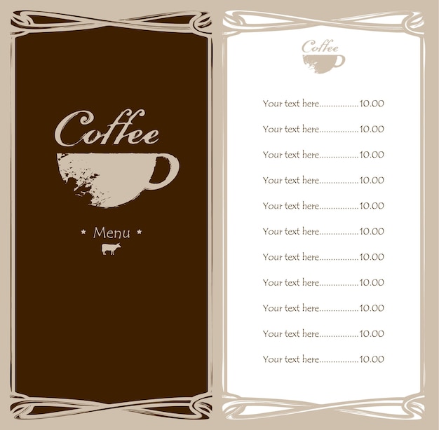 menu pour café avec tasse de café