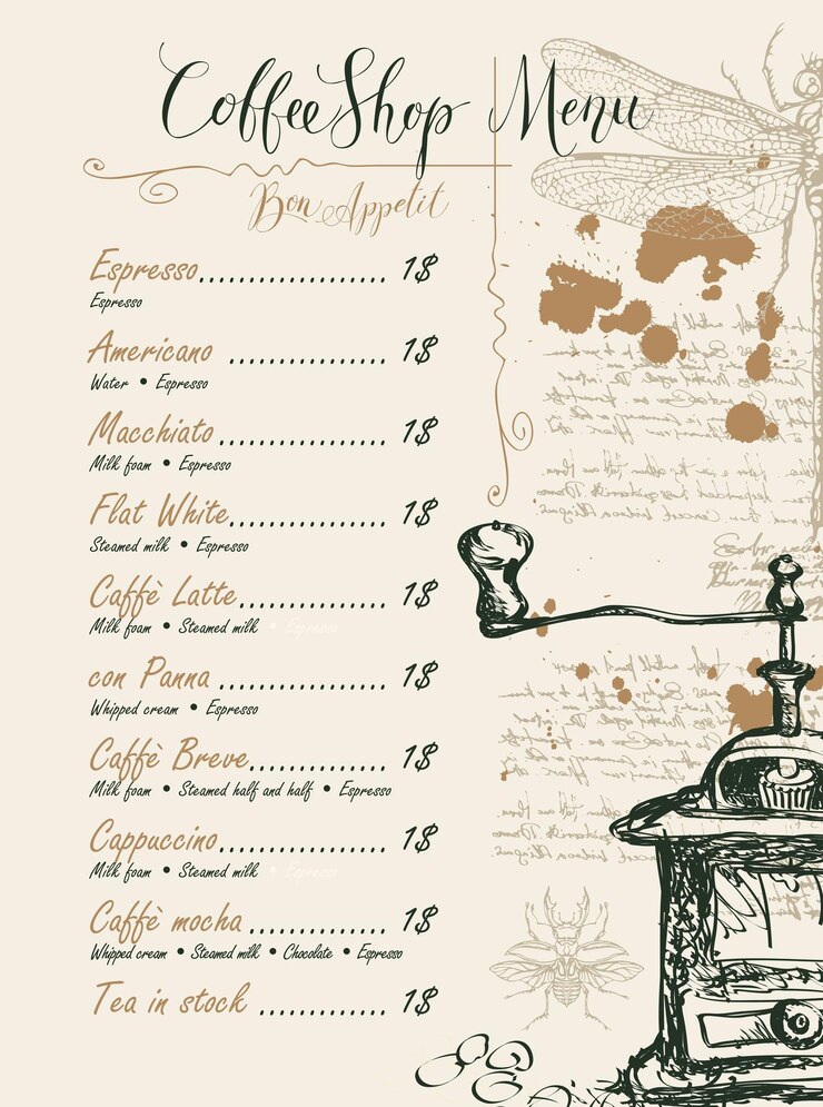 Vecteur menu pour le café