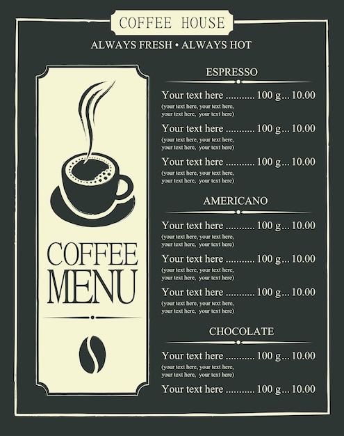 Vecteur menu pour le café