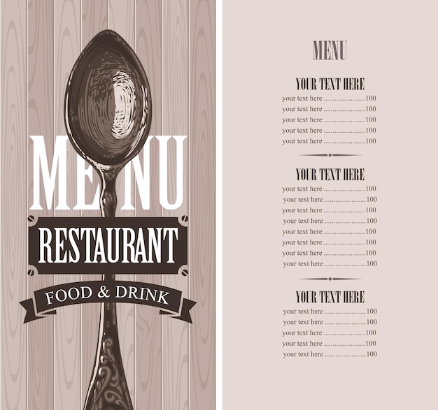 Vecteur menu pour restaurant avec une cuillère