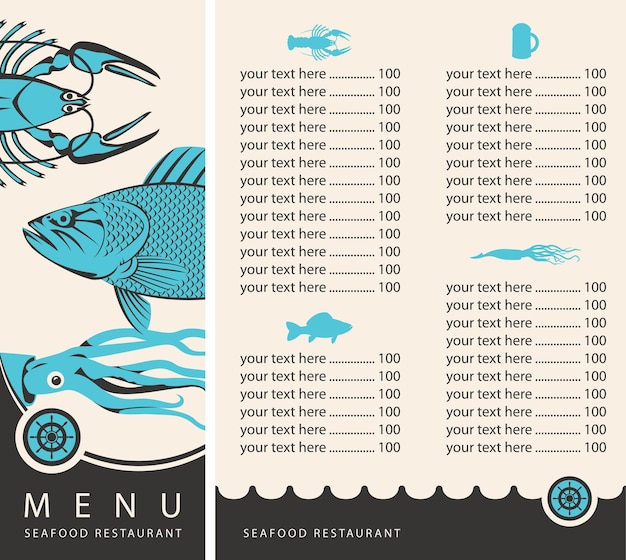 Menu Pour Restaurant De Fruits De Mer