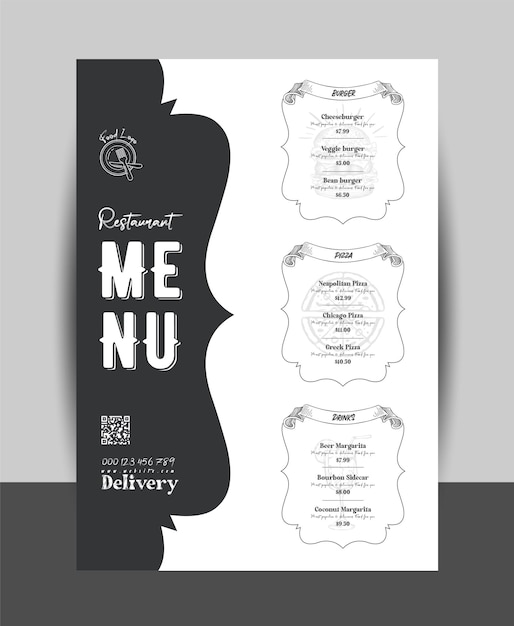 Un menu pour un restaurant ou un modèle de menu alimentaire