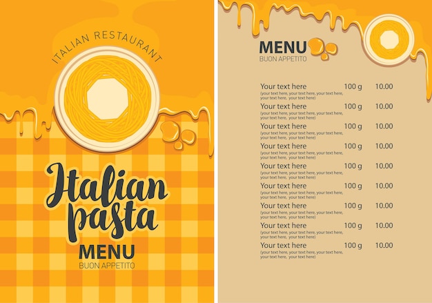 Menu Pour Restaurant De Pâtes Italiennes