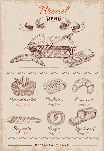 Menu de restaurant dessiné à la main