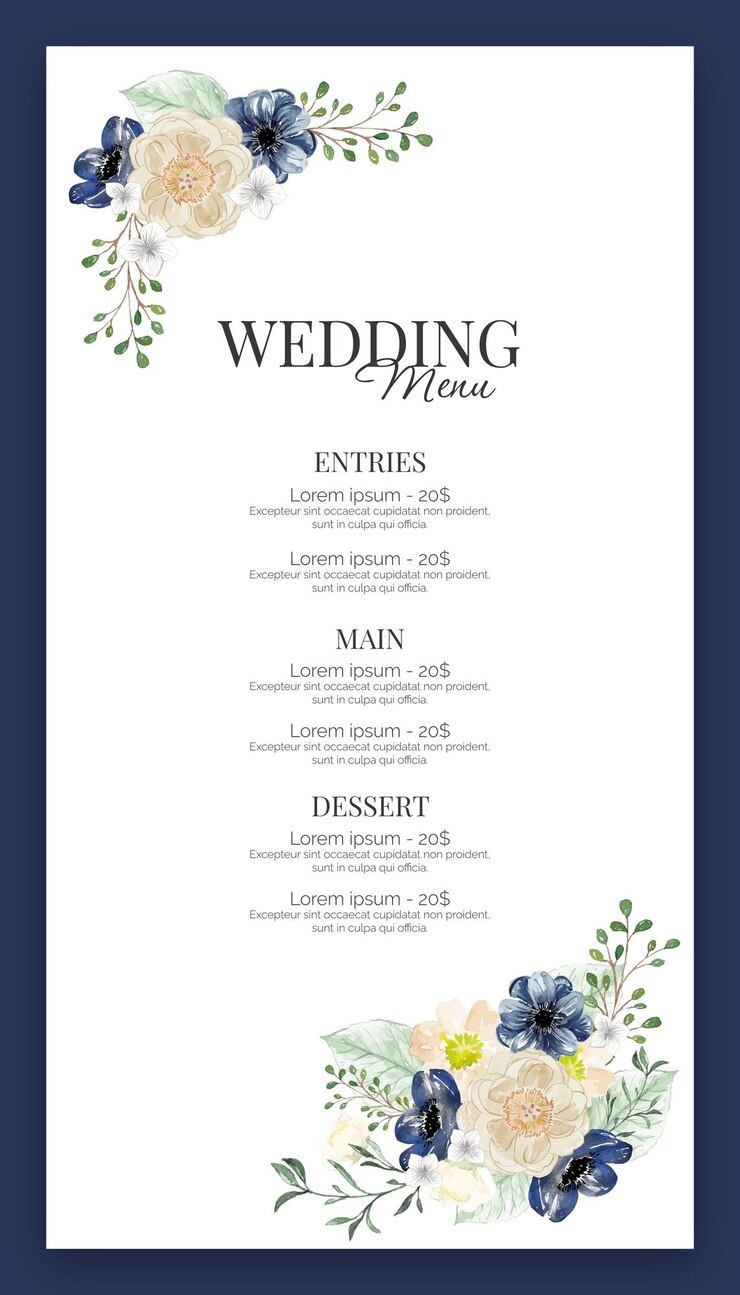 Vecteur menu restaurant évènement spécial chef de cuisine meal de mariage template vectoriel