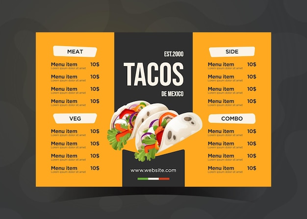 Menu De Restaurant Mexicain De Vecteur Gratuit Pour La Restauration Rapide