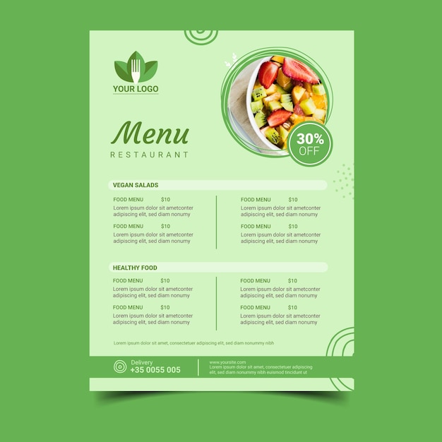 Vecteur menu de restaurant sain