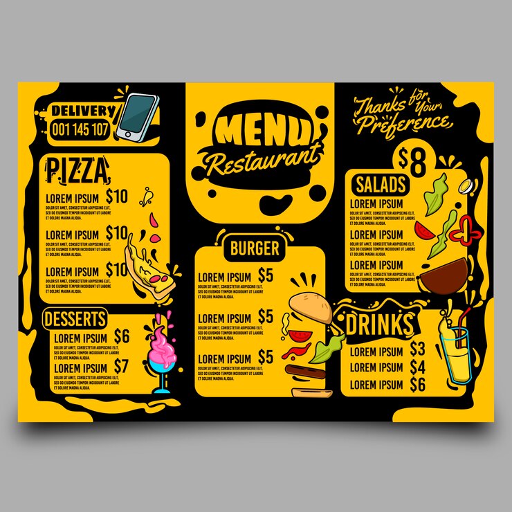 Vecteur menu restaurant
