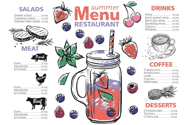 Menu Smoothie Jus Style Dessiné à La Main