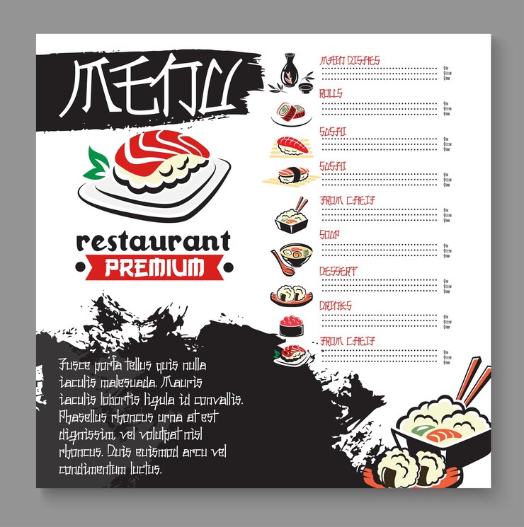 Vecteur menu de vecteur pour le restaurant japonais de nourriture de sushi