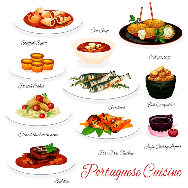 Vecteur menu de vecteur de repas de cuisine portugaise