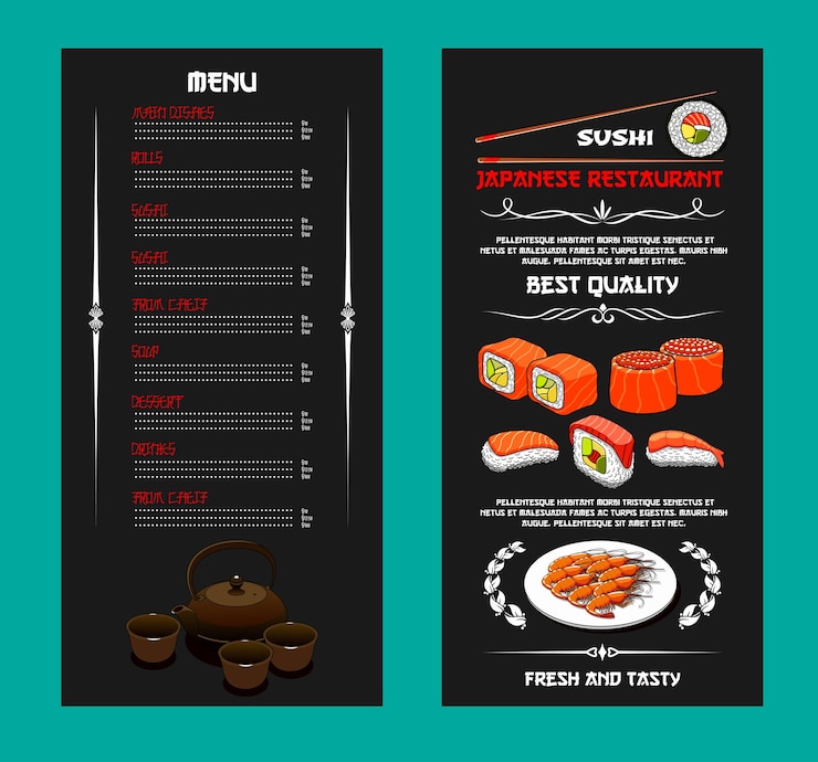 Vecteur menu vectoriel du restaurant japonais ou du bar à sushis