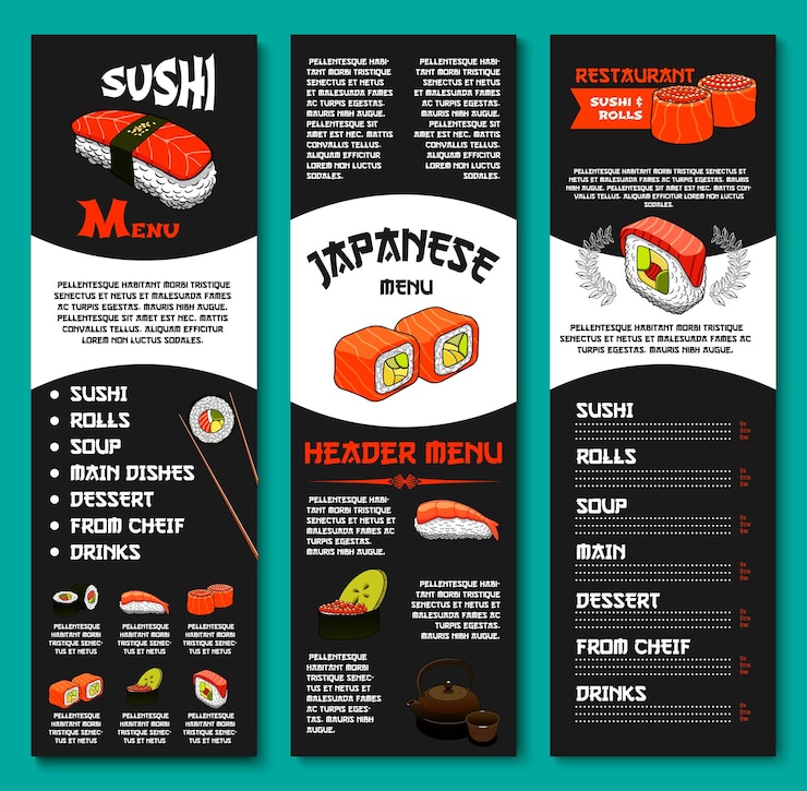 Vecteur menu vectoriel japonais pour restaurant ou bar à sushis