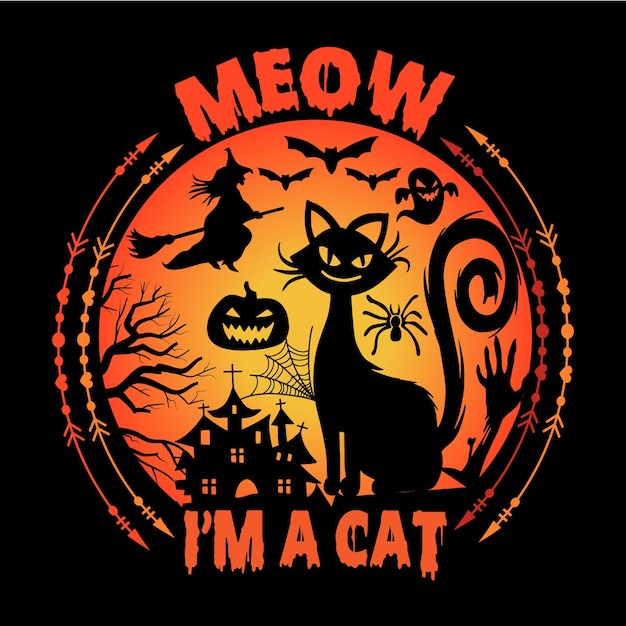 Meow Je Suis Un Chat T-shirt Design Halloween Chat T-shirt Design