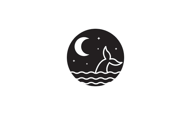 Mer De Nuit Avec Baleine Et Lune Logo Vecteur Symbole Icône Design Illustration Graphique