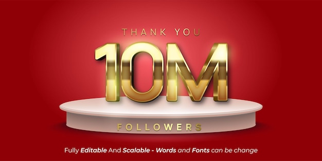 Merci 10 millions d'abonnés au modèle de texte modifiable en or