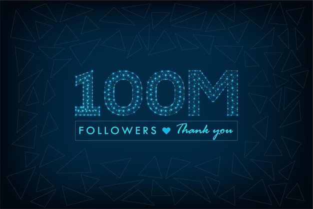 Merci 100 Millions D'abonnés Conception De Publication De Médias Sociaux Filaire Polygonale Avec Fond Bleu Low Poly