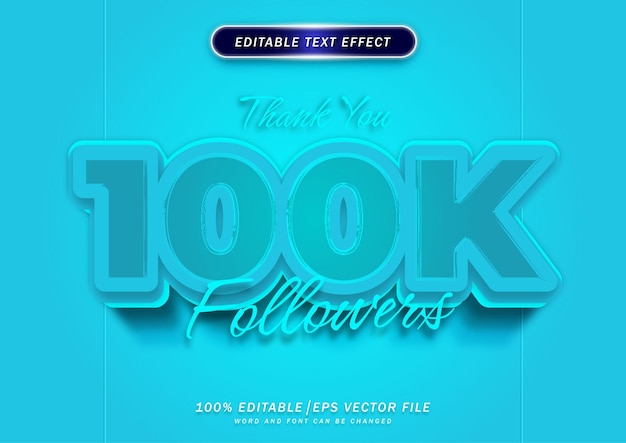 Vecteur merci 100k followers effet de style de texte