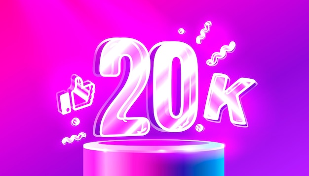 Merci 20k Followers Peuples Groupe Social En Ligne Heureux Bannière Célébrer