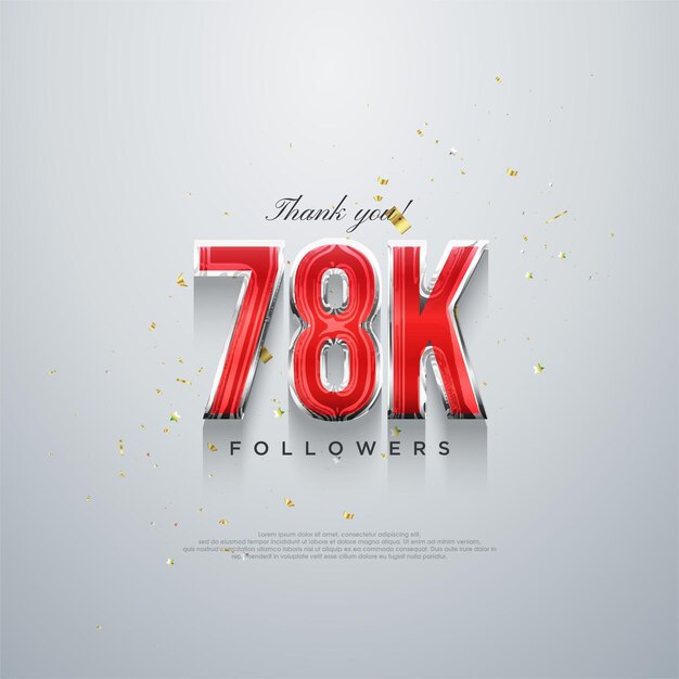 Vecteur merci à 78k de followers, numéros rouges sur fond blanc.