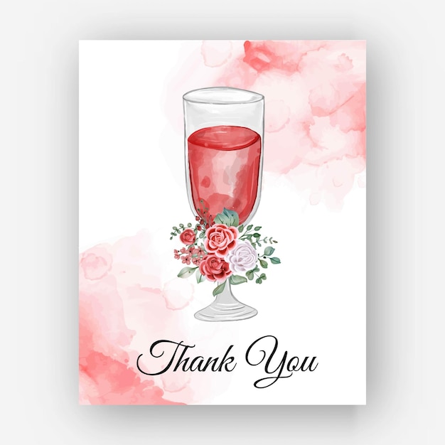 Merci Carte De Modèle De Verre Rose Aquarelle