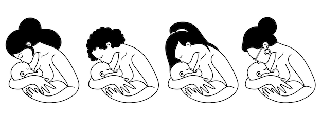 Mère dessinée à la main allaitant son enfant illustration