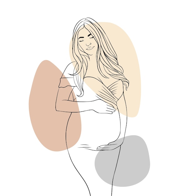 Mère Enceinte Dessinée à La Main Pour Le Style D'art En Ligne De La Fête Des Mères F