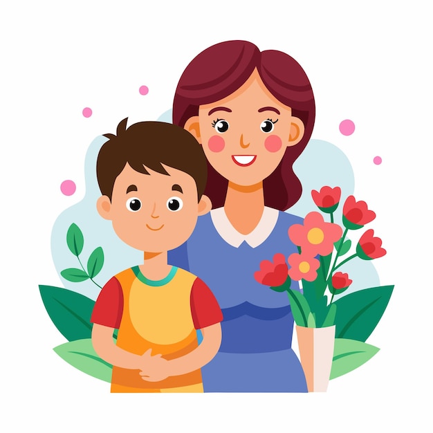 mère et fils célébration de la joyeuse fête des mères isolée sur fond blanc