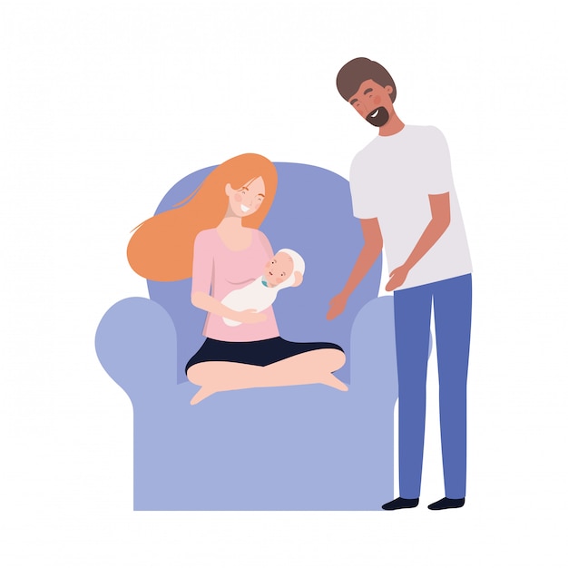 Mère isolée et père avec bébé