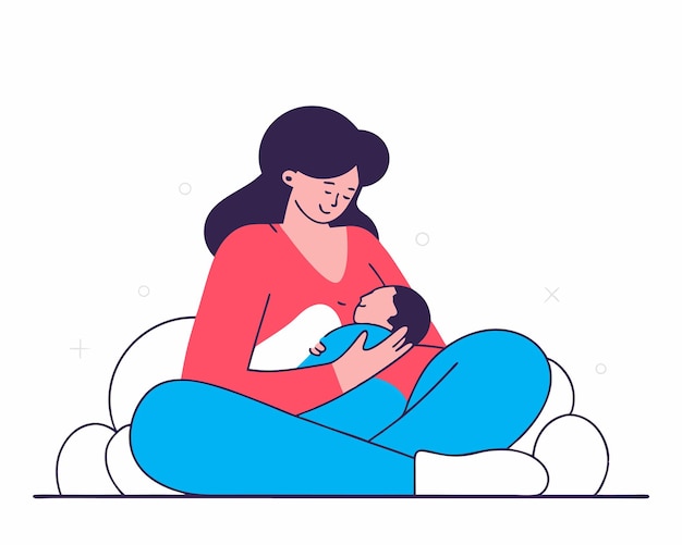 Une mère qui allaite dans une illustration de style line art