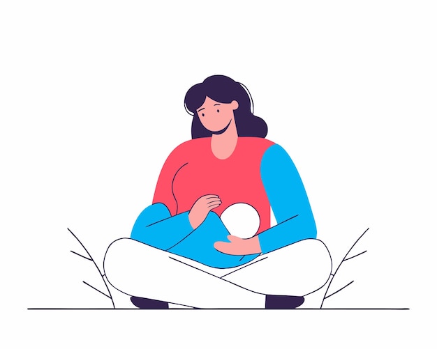 Une mère qui allaite dans une illustration de style line art